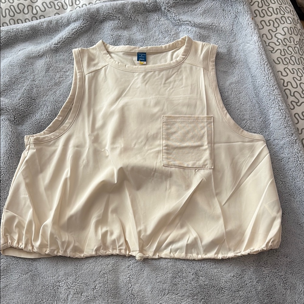 Old Navy Cream Cropped Tank Top with Front Pocket